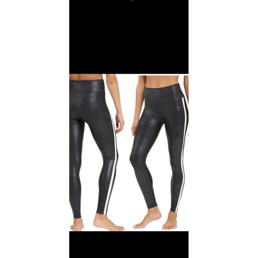 Spanx faux leather Side Stripe leggings size medium